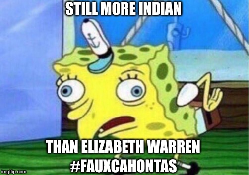 And a DNA test will prove it! | STILL MORE INDIAN; THAN ELIZABETH WARREN; #FAUXCAHONTAS | image tagged in memes,mocking spongebob,elizabeth warren,liberal hypocrisy,funny memes,politics | made w/ Imgflip meme maker