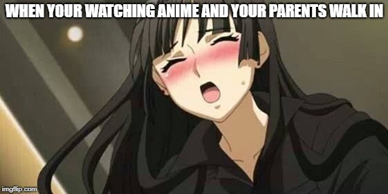 anime logic | WHEN YOUR WATCHING ANIME AND YOUR PARENTS WALK IN | image tagged in anime blushing | made w/ Imgflip meme maker