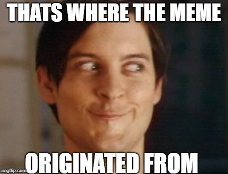 Spiderman Peter Parker | THATS WHERE THE MEME; ORIGINATED FROM | image tagged in memes,spiderman peter parker | made w/ Imgflip meme maker