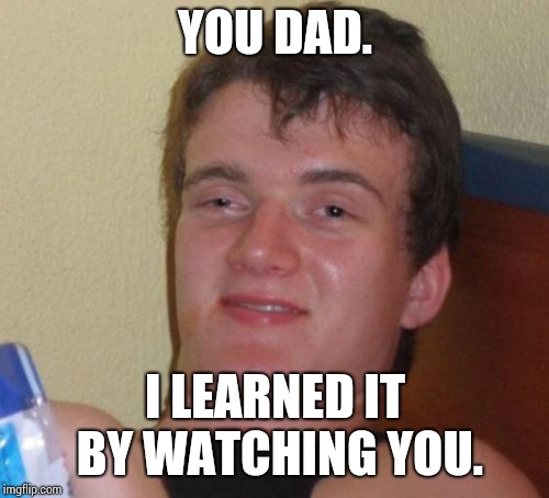 10 Guy Meme | YOU DAD. I LEARNED IT BY WATCHING YOU. | image tagged in memes,10 guy | made w/ Imgflip meme maker