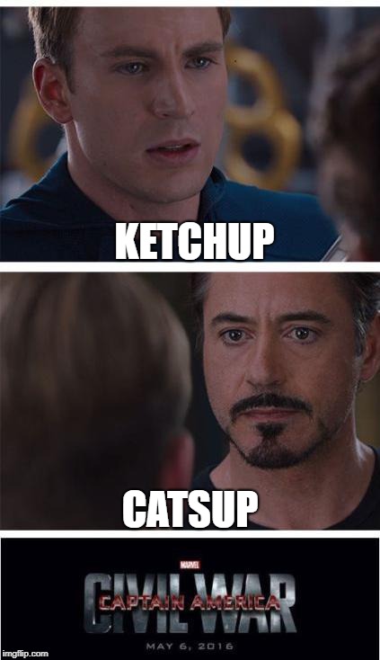 They look and taste the same? | KETCHUP; CATSUP | image tagged in memes,marvel civil war 1,red | made w/ Imgflip meme maker