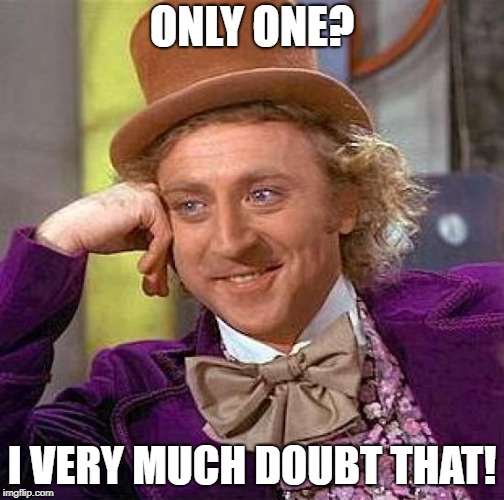 Creepy Condescending Wonka Meme | ONLY ONE? I VERY MUCH DOUBT THAT! | image tagged in memes,creepy condescending wonka | made w/ Imgflip meme maker