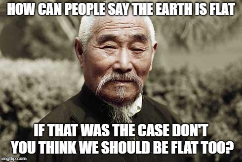 Wise man | HOW CAN PEOPLE SAY THE EARTH IS FLAT; IF THAT WAS THE CASE DON'T YOU THINK WE SHOULD BE FLAT TOO? | image tagged in wise man | made w/ Imgflip meme maker