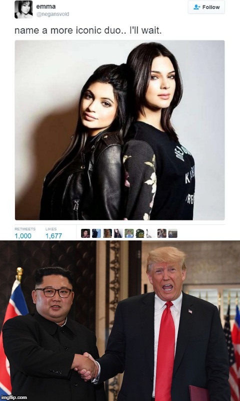 Cheap Trump meme | image tagged in donald trump,trump,kim jong un,usa,north korea,iconic duo | made w/ Imgflip meme maker