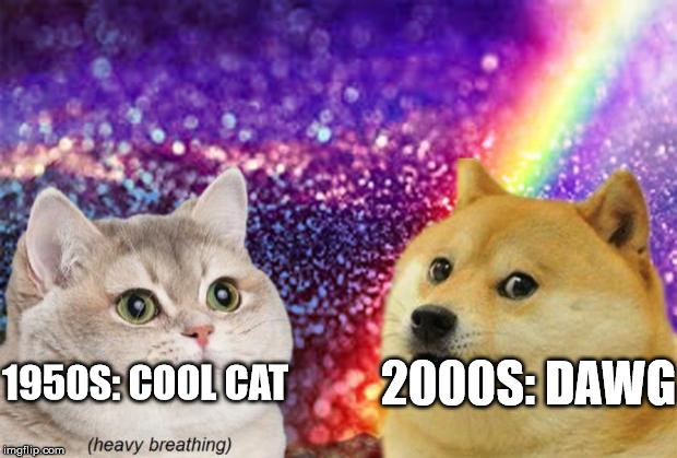 heavy breath cat doge | 1950S: COOL CAT 2000S: DAWG | image tagged in heavy breath cat doge | made w/ Imgflip meme maker