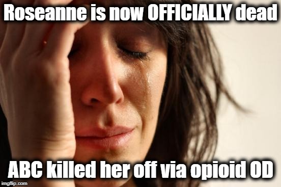 I hope President Trump hires Roseanne Barr if she doesn't star in a new show | Roseanne is now OFFICIALLY dead; ABC killed her off via opioid OD | image tagged in memes,first world problems | made w/ Imgflip meme maker
