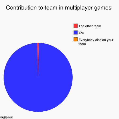 Contribution to team in multiplayer games | Everybody else on your team, You, The other team | image tagged in funny,pie charts | made w/ Imgflip chart maker