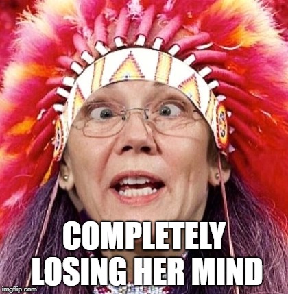Elizabeth Loses Mind | COMPLETELY LOSING HER MIND | image tagged in elizabeth warren,dna,native americans | made w/ Imgflip meme maker