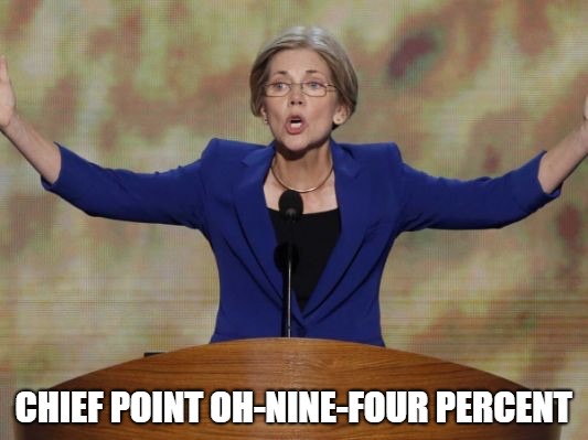 Elizabeth Warren | CHIEF POINT OH-NINE-FOUR PERCENT | image tagged in elizabeth warren | made w/ Imgflip meme maker