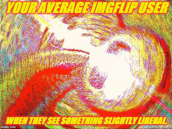 Deep fried hell | YOUR AVERAGE IMGFLIP USER; WHEN THEY SEE SOMETHING SLIGHTLY LIBERAL. | image tagged in deep fried hell,memes,politics,liberals,stupid conservatives,imgflip users | made w/ Imgflip meme maker