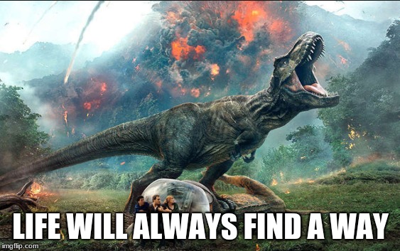 LIFE WILL ALWAYS FIND A WAY | image tagged in jurassic world | made w/ Imgflip meme maker