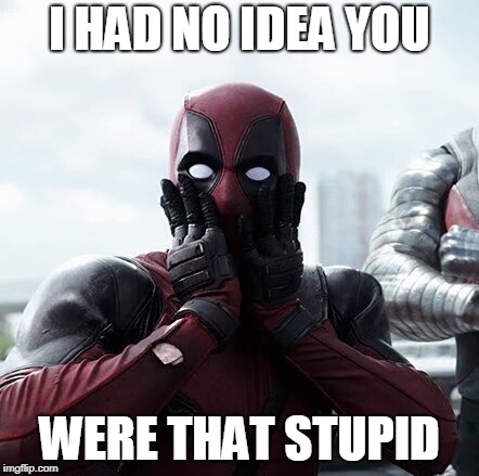 Deadpool Surprised | I HAD NO IDEA YOU; WERE THAT STUPID | image tagged in memes,deadpool surprised | made w/ Imgflip meme maker