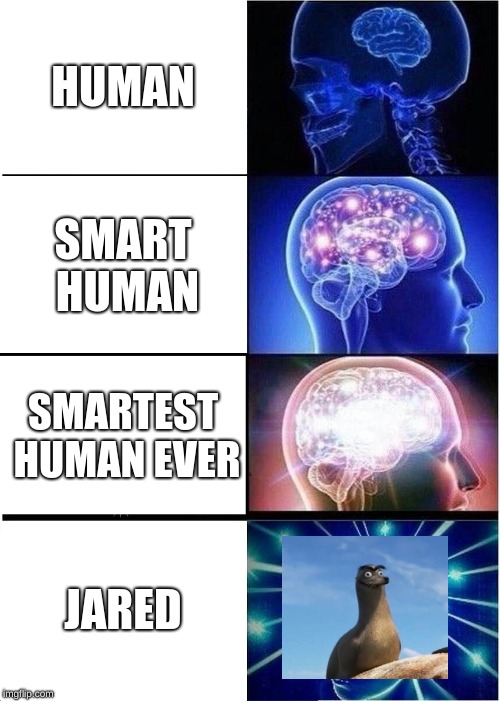 Expanding Brain | HUMAN; SMART HUMAN; SMARTEST HUMAN EVER; JARED | image tagged in memes,expanding brain | made w/ Imgflip meme maker