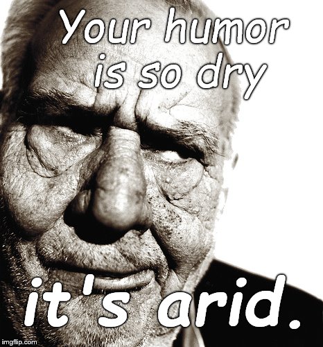 Skeptical old man | Your humor is so dry it's arid. | image tagged in skeptical old man | made w/ Imgflip meme maker