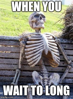 Waiting Skeleton | WHEN YOU; WAIT TO LONG | image tagged in memes,waiting skeleton | made w/ Imgflip meme maker