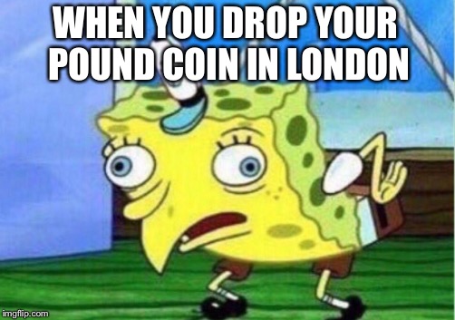 Mocking Spongebob | WHEN YOU DROP YOUR POUND COIN IN LONDON | image tagged in memes,mocking spongebob | made w/ Imgflip meme maker