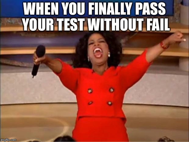 Oprah You Get A | WHEN YOU FINALLY PASS YOUR TEST WITHOUT FAIL | image tagged in memes,oprah you get a | made w/ Imgflip meme maker