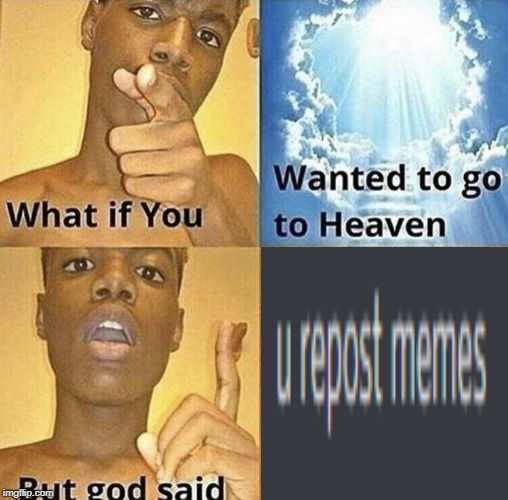 u repost memes | image tagged in what if you wanted to go to heaven | made w/ Imgflip meme maker