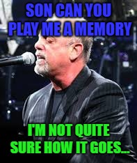 Billy Joel | SON CAN YOU PLAY ME A MEMORY I'M NOT QUITE SURE HOW IT GOES... | image tagged in billy joel | made w/ Imgflip meme maker