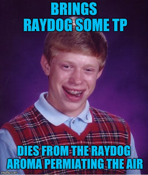 Bad Luck Brian Meme | BRINGS RAYDOG SOME TP DIES FROM THE RAYDOG AROMA PERMIATING THE AIR | image tagged in memes,bad luck brian | made w/ Imgflip meme maker