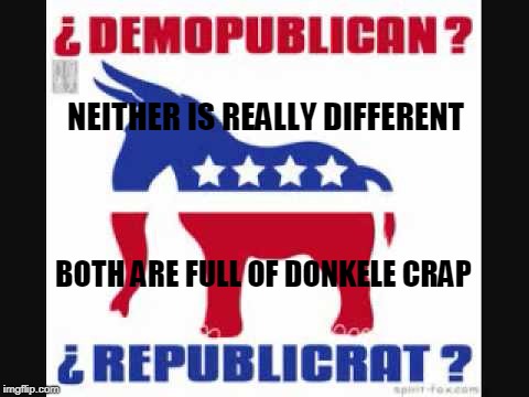 Demopublican Republicrat | NEITHER IS REALLY DIFFERENT BOTH ARE FULL OF DONKELE CRAP | image tagged in demopublican republicrat | made w/ Imgflip meme maker