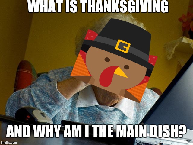 Grandma Finds The Internet Meme | WHAT IS THANKSGIVING; AND WHY AM I THE MAIN DISH? | image tagged in memes,grandma finds the internet | made w/ Imgflip meme maker