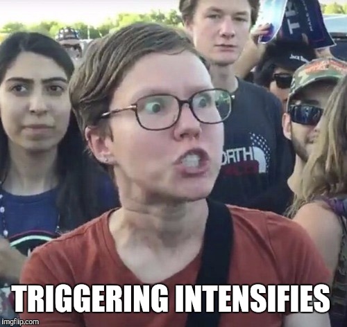 Triggered feminist | TRIGGERING INTENSIFIES | image tagged in triggered feminist | made w/ Imgflip meme maker