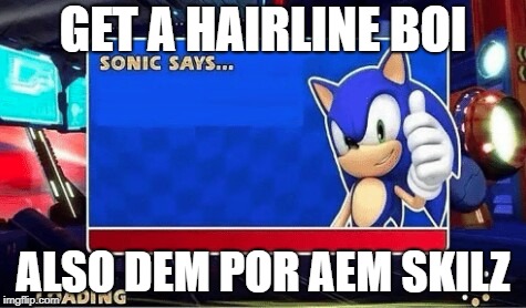 Sonic Says | GET A HAIRLINE BOI; ALSO DEM POR AEM SKILZ | image tagged in sonic says | made w/ Imgflip meme maker