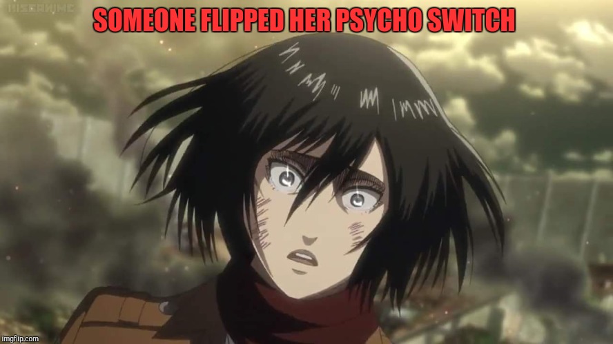 SOMEONE FLIPPED HER PSYCHO SWITCH | image tagged in attack on titan | made w/ Imgflip meme maker
