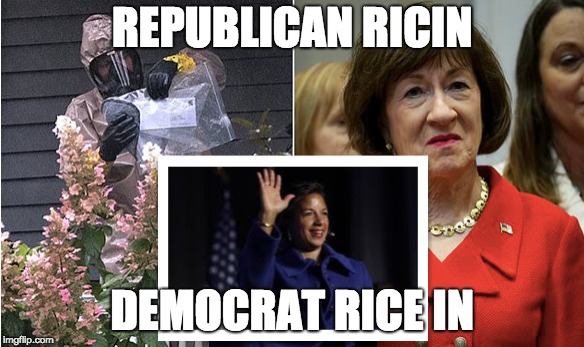 Susan Collins Ricin | REPUBLICAN RICIN; DEMOCRAT RICE IN | made w/ Imgflip meme maker