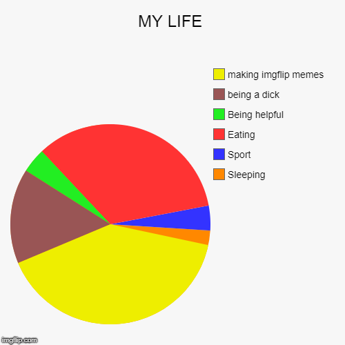 MY LIFE | Sleeping, Sport, Eating , Being helpful, being a dick, making imgflip memes | image tagged in funny,pie charts | made w/ Imgflip chart maker