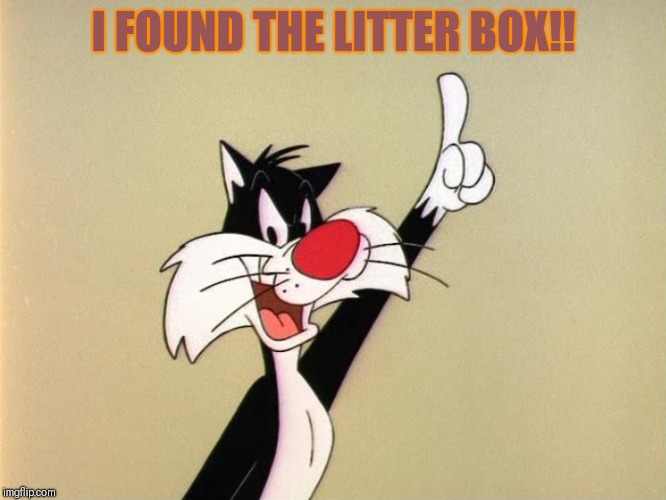 Sylvester Announces | I FOUND THE LITTER BOX!! | image tagged in sylvester announces,memes,funny,cats,litter box | made w/ Imgflip meme maker