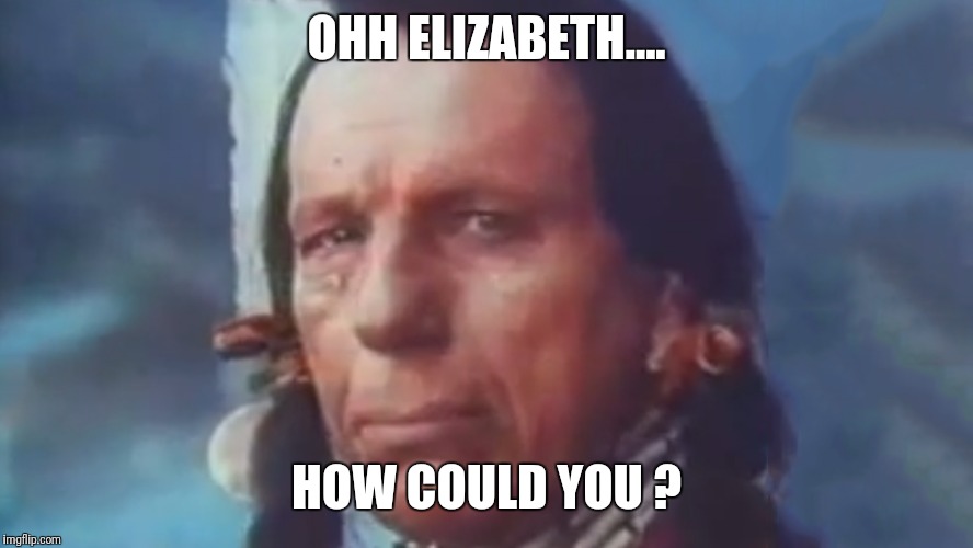 Crying Indian Polution | OHH ELIZABETH.... HOW COULD YOU ? | image tagged in crying indian polution | made w/ Imgflip meme maker