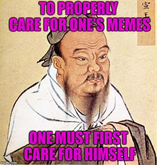 TO PROPERLY CARE FOR ONE'S MEMES ONE MUST FIRST CARE FOR HIMSELF | made w/ Imgflip meme maker