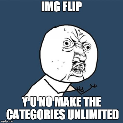 Y U No | IMG FLIP; Y U NO MAKE THE CATEGORIES UNLIMITED | image tagged in memes,y u no | made w/ Imgflip meme maker