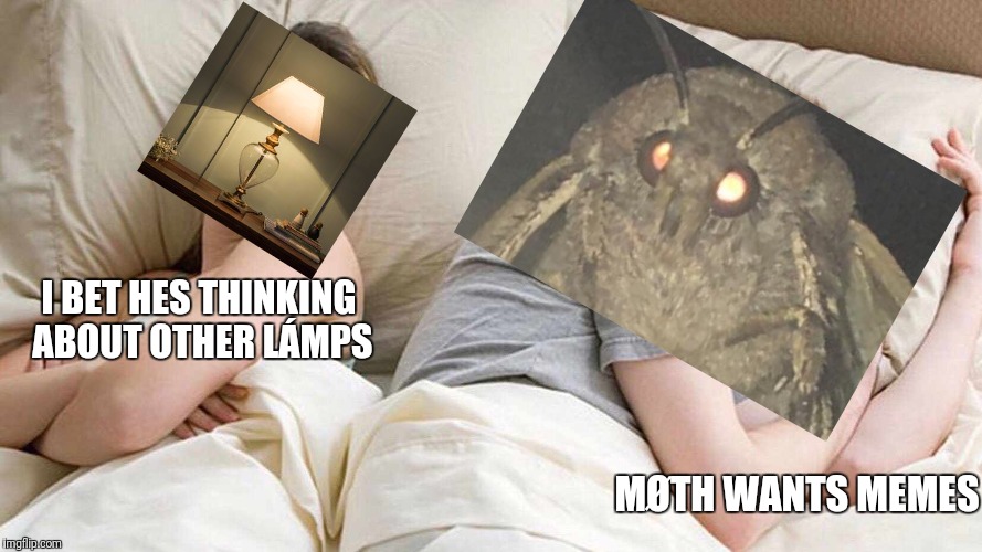 I Bet He's Thinking About Other Women Meme | I BET HES THINKING ABOUT OTHER LÁMPS; MØTH WANTS MEMES | image tagged in i bet he's thinking about other women | made w/ Imgflip meme maker