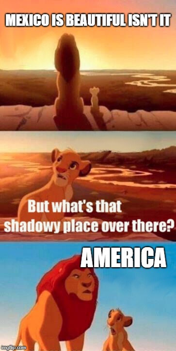 Simba Shadowy Place | MEXICO IS BEAUTIFUL ISN'T IT; AMERICA | image tagged in memes,simba shadowy place | made w/ Imgflip meme maker