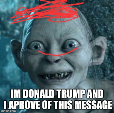 Gollum | IM DONALD TRUMP AND I APROVE OF THIS MESSAGE | image tagged in memes,gollum | made w/ Imgflip meme maker