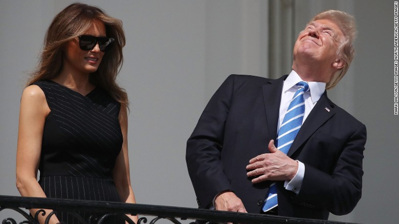 High Quality Trump looking at the sun during eclipse Blank Meme Template