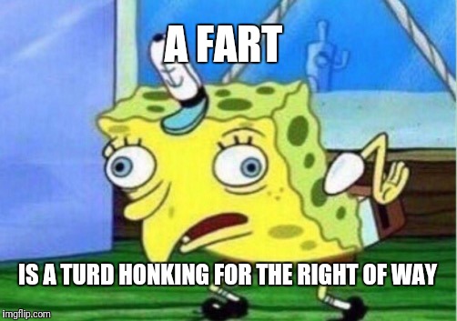 Mocking Spongebob Meme | A FART IS A TURD HONKING FOR THE RIGHT OF WAY | image tagged in memes,mocking spongebob | made w/ Imgflip meme maker