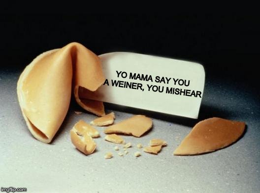 Fortune Cookie | YO MAMA SAY YOU A WEINER, YOU MISHEAR | image tagged in fortune cookie | made w/ Imgflip meme maker