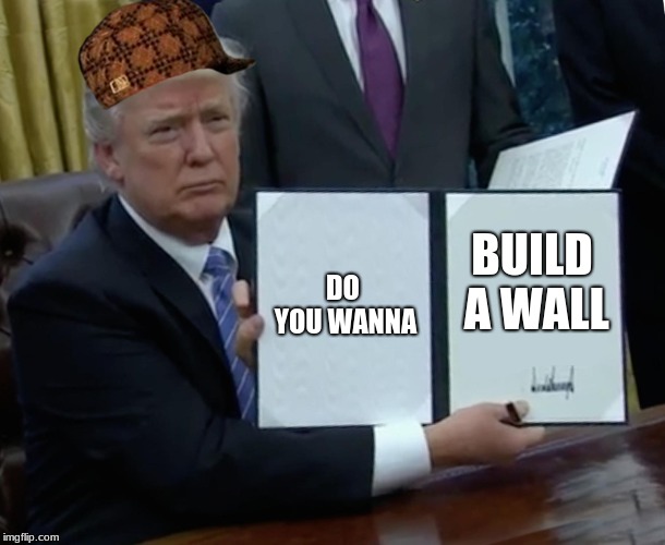 Trump Bill Signing | DO YOU WANNA; BUILD A WALL | image tagged in memes,trump bill signing,scumbag | made w/ Imgflip meme maker