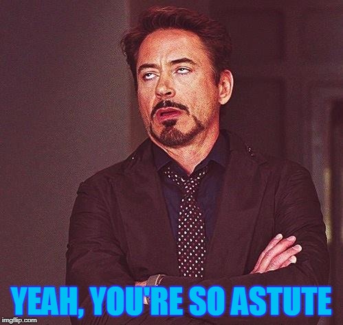eye roll | YEAH, YOU'RE SO ASTUTE | image tagged in eye roll | made w/ Imgflip meme maker