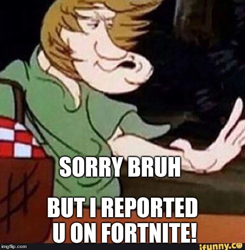 Shaggy | SORRY BRUH; BUT I REPORTED U ON FORTNITE! | image tagged in shaggy | made w/ Imgflip meme maker