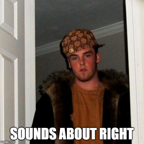 Scumbag Steve Meme | SOUNDS ABOUT RIGHT | image tagged in memes,scumbag steve | made w/ Imgflip meme maker