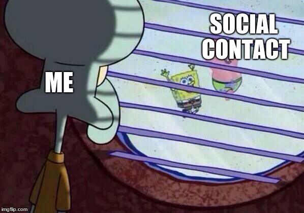 Squidward window | SOCIAL CONTACT; ME | image tagged in squidward window | made w/ Imgflip meme maker