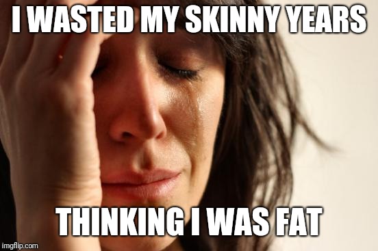 First World Problems Meme | I WASTED MY SKINNY YEARS; THINKING I WAS FAT | image tagged in memes,first world problems | made w/ Imgflip meme maker