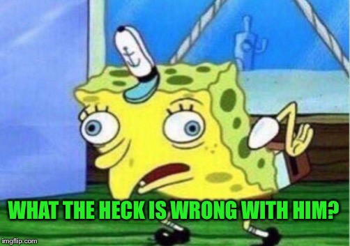 Mocking Spongebob Meme | WHAT THE HECK IS WRONG WITH HIM? | image tagged in memes,mocking spongebob | made w/ Imgflip meme maker