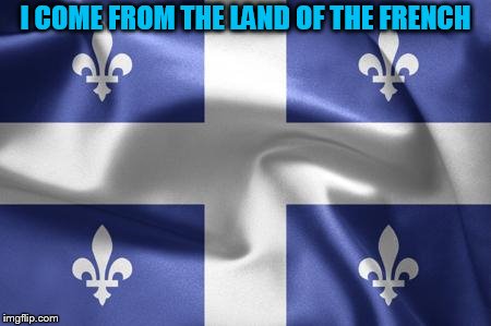 450-19570559-flag-of-quebec | I COME FROM THE LAND OF THE FRENCH | image tagged in 450-19570559-flag-of-quebec | made w/ Imgflip meme maker