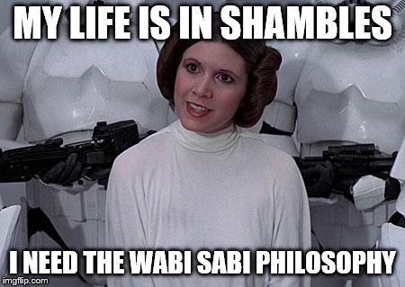 Princess Leia | MY LIFE IS IN SHAMBLES I NEED THE WABI SABI PHILOSOPHY | image tagged in princess leia | made w/ Imgflip meme maker